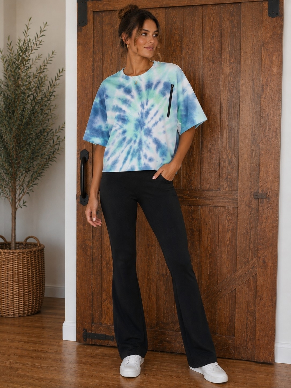 Sports Illustrated Spiral Tie-Dye Tee in Aqua & Light Blue